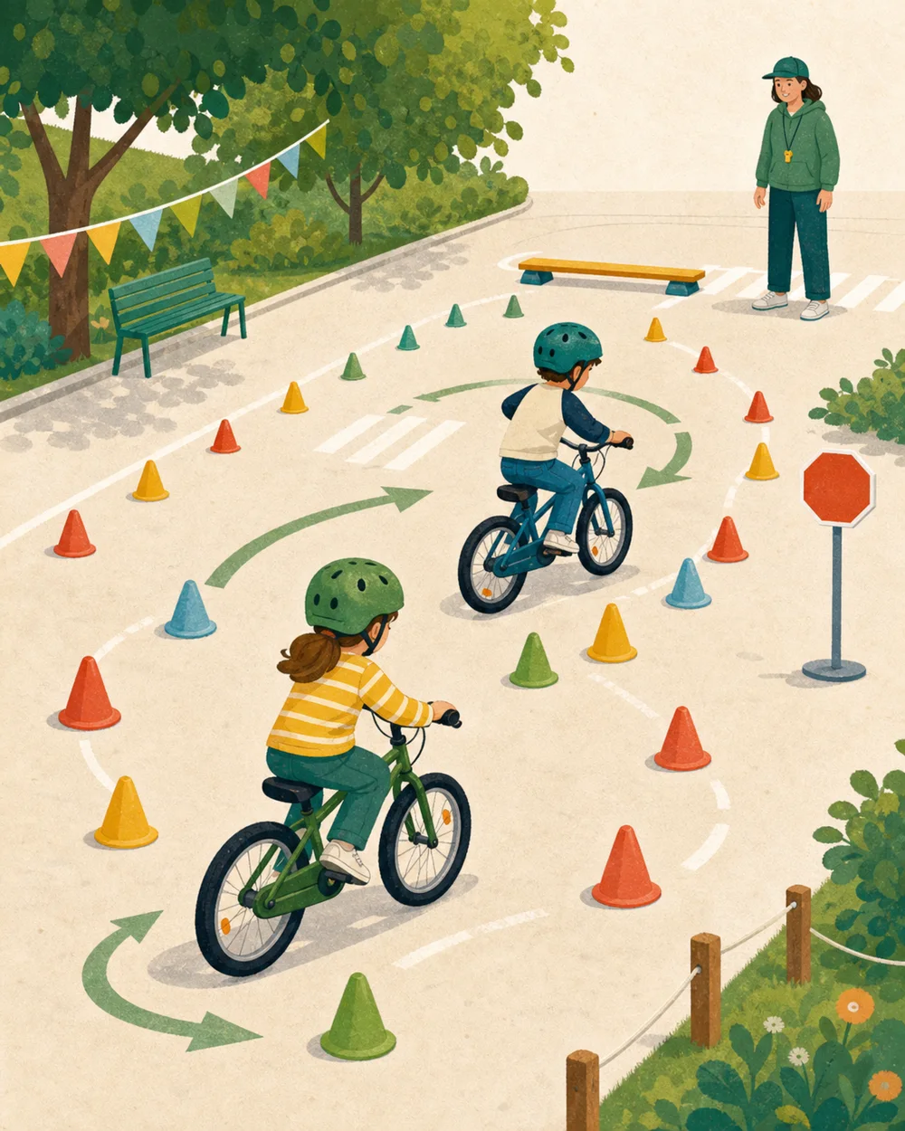 Il·lustració del circuit infantil de tècnica i control amb cons i senyals